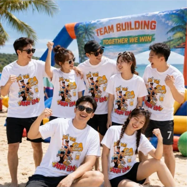 Áo phông nhóm team building in slogan “Kề vai sát cánh anh em” – ATB09