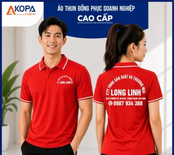 Áo polo đồng phục màu đỏ viền trắng in logo công ty sản xuất thương mại – APL24