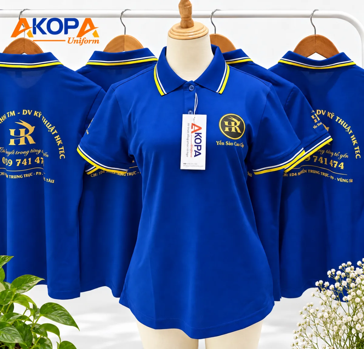 Áo polo đồng phục xanh hoàng gia logo ngực trái – đơn hàng thực tế AKOPA