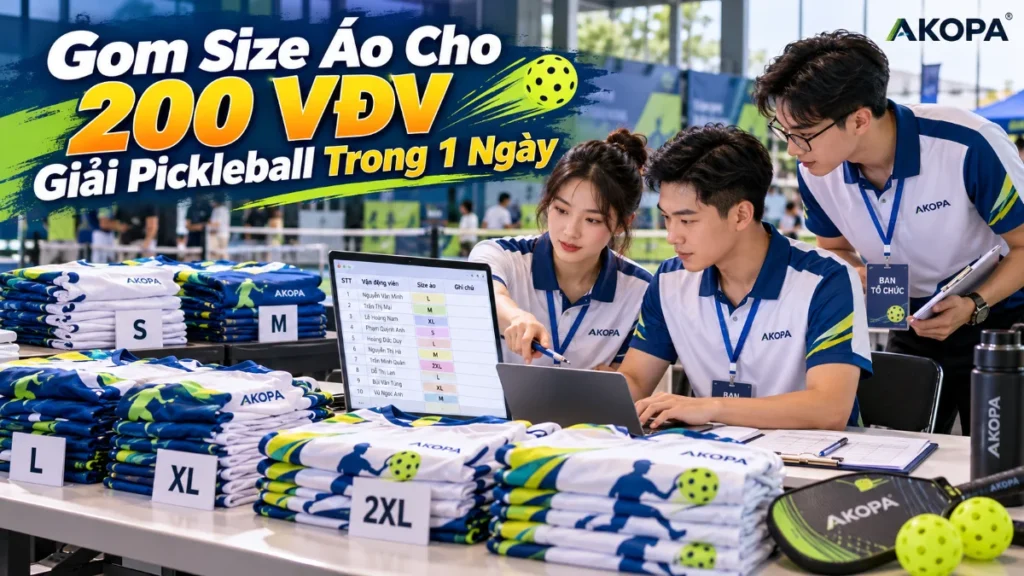Ảnh bìa gom size áo cho 200 VĐV giải pickleball trong 1 ngày – AKOPA