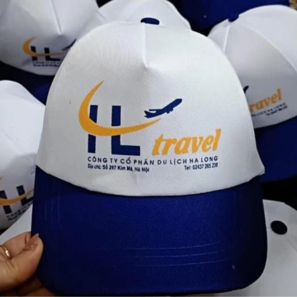 Nón lưỡi trai phối màu trắng – xanh navy in thêu logo – NON09