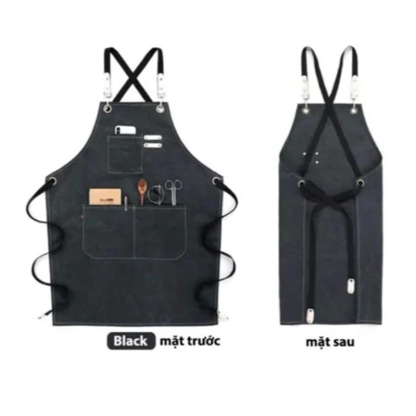 Tạp Dề Canvas Dây Chéo Màu Đen In Thêu Logo – TD01