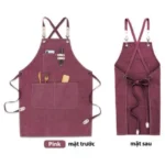 Tạp dề canvas dây chéo màu đỏ mận, mặt trước và mặt sau – AKOPA