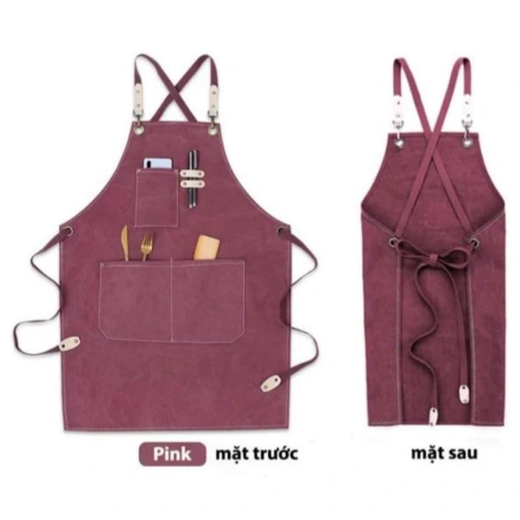 Tạp Dề Canvas Dây Chéo Màu Đỏ Mận In Thêu Logo – TD08
