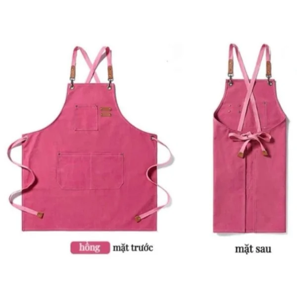 Tạp Dề Canvas Dây Chéo Màu Hồng In Thêu Logo – TD07