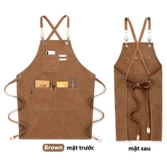Tạp Dề Canvas Dây Chéo Màu Nâu In Thêu Logo – TD02