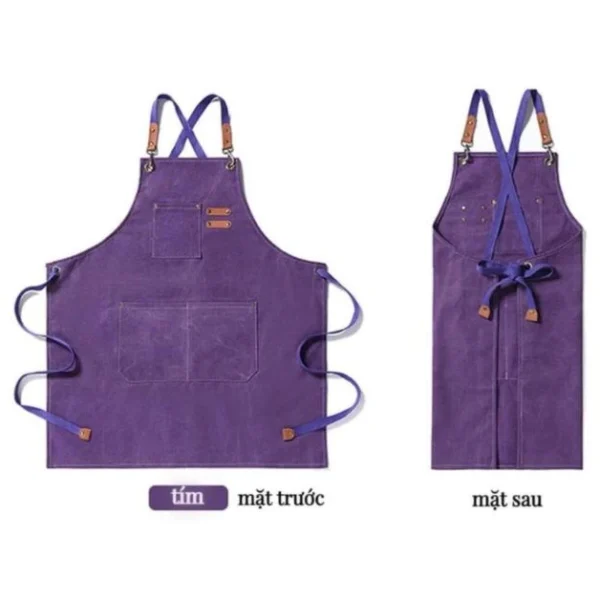 Tạp Dề Canvas Dây Chéo Màu Tím In Thêu Logo – TD06