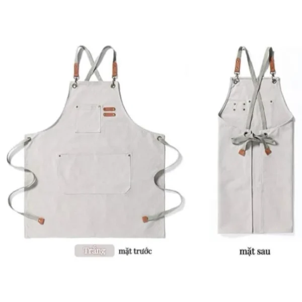 Tạp Dề Canvas Dây Chéo Màu Trắng Kem In Thêu Logo – TD05