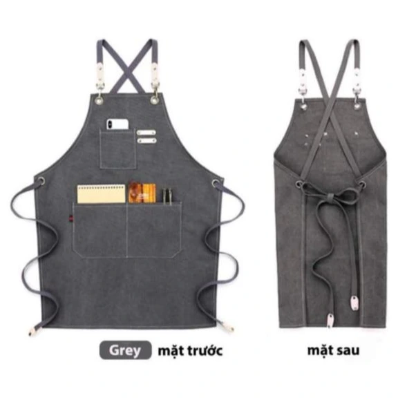 Tạp Dề Canvas Dây Chéo Màu Xám In Thêu Logo – TD04