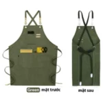 Tạp dề canvas dây chéo màu xanh rêu, mặt trước và mặt sau – AKOPA